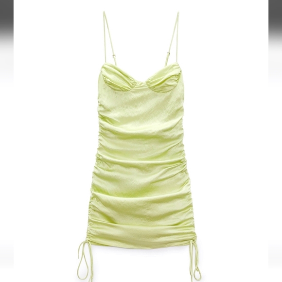 NWT Zara Mint Green Ruched Midi Dress, Size M - Picture 11 of 15